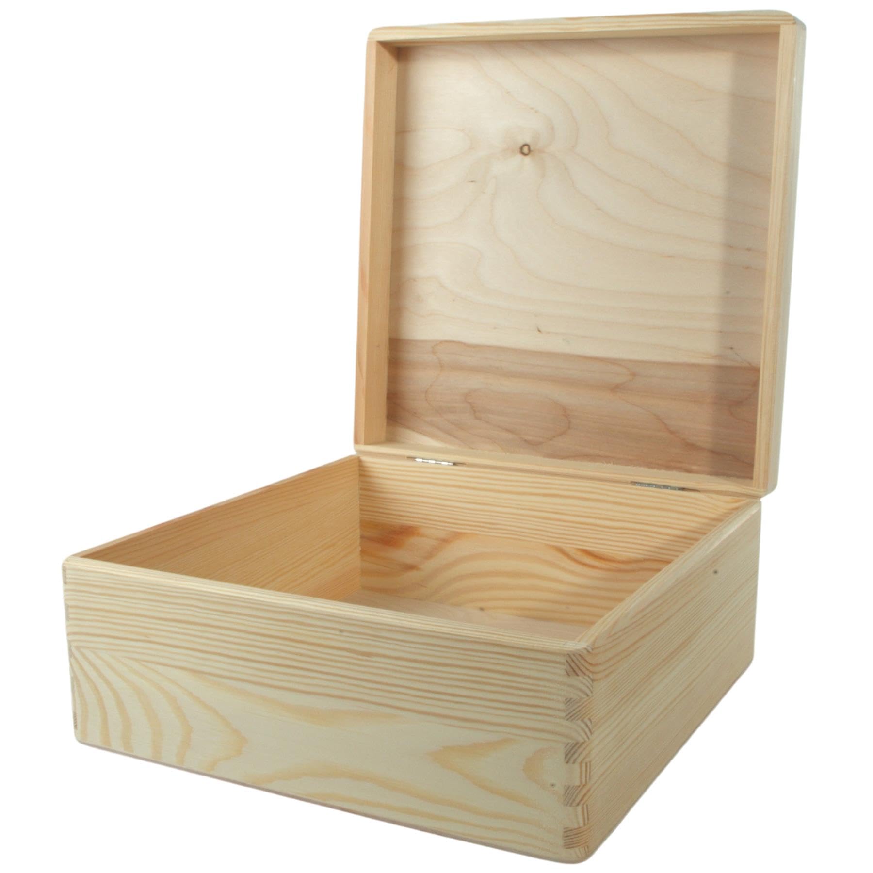 Woodeedoo Natural Large Square Wooden Storage Box With Lid – Unfinished Pine Keepsake Gift Craft Chest For Diy Decoration Home Storage Organisation Letters Accessories Memory Display – 30 X 30 X 13.5 Cm