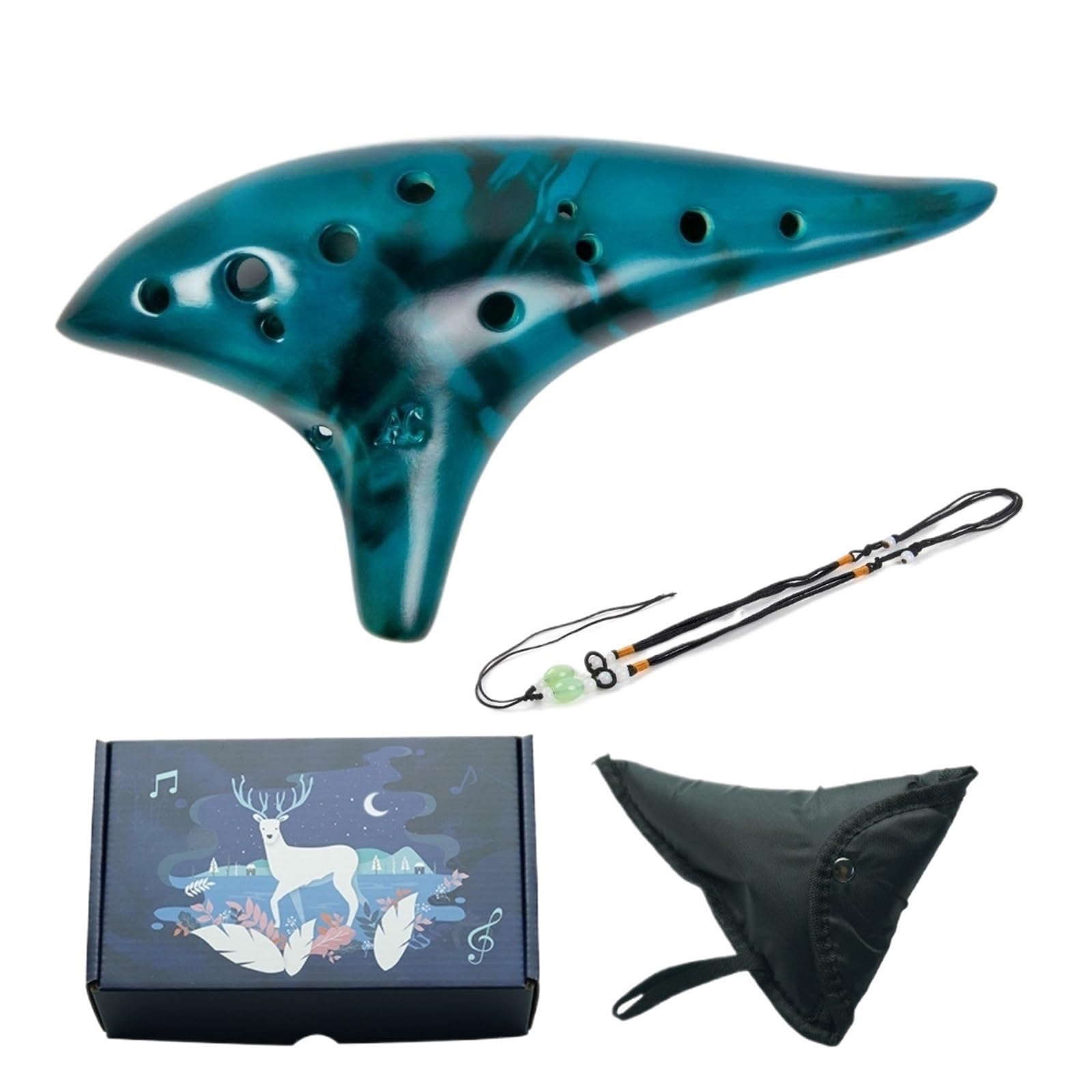 Ocarina Ceramica Alto C Strumento musicale Ocarina in ceramica Alto C a 12 toni con cordino for collo a libro di canzoni, borsa for il trasporto, ideale for i principianti per Principianti Adulti