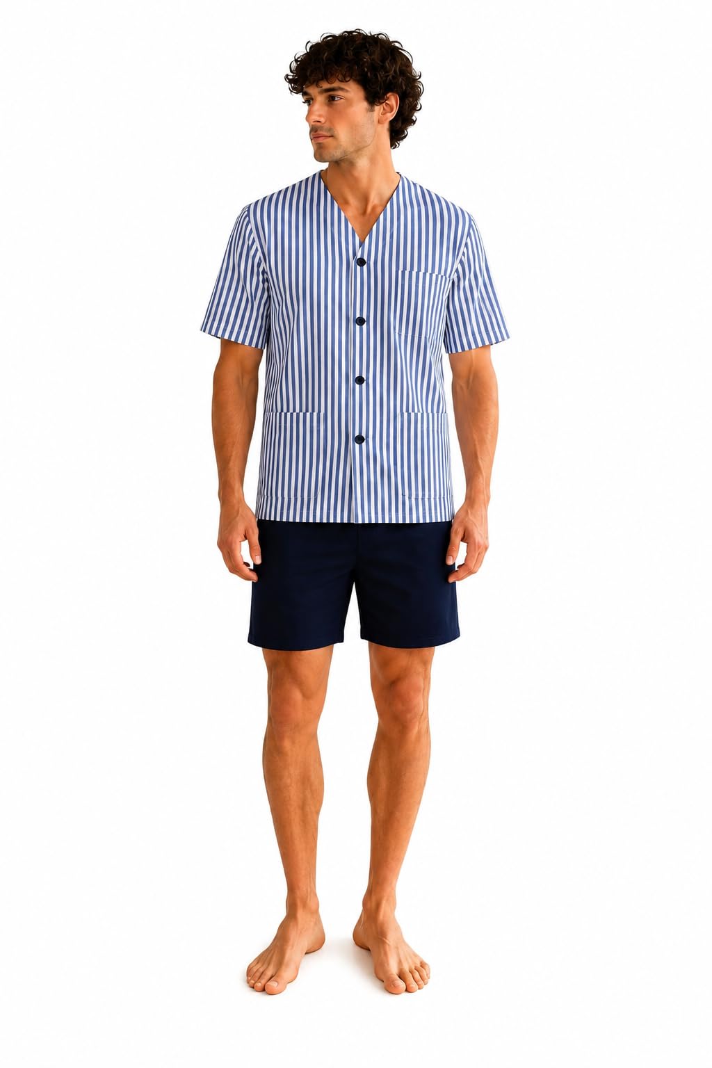 Generico Crispo Pigiama Uomo 3 Pezzi Aperto Davanti Mezza Manica con Pantaloncino Corto e Pantalone Lungo Art. Aperto Makò – 100% Cotone Makò