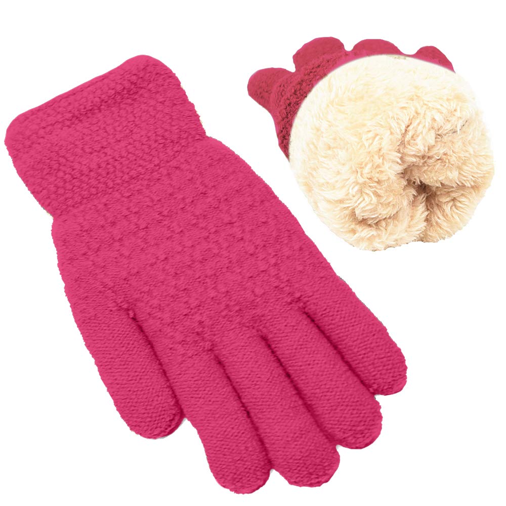 FENELY Winter Gloves for Boys Girls - Kids Warm Knit Thermal Cable Knitted Gloves Wool Fleece Lined Mittens for Cold Weather