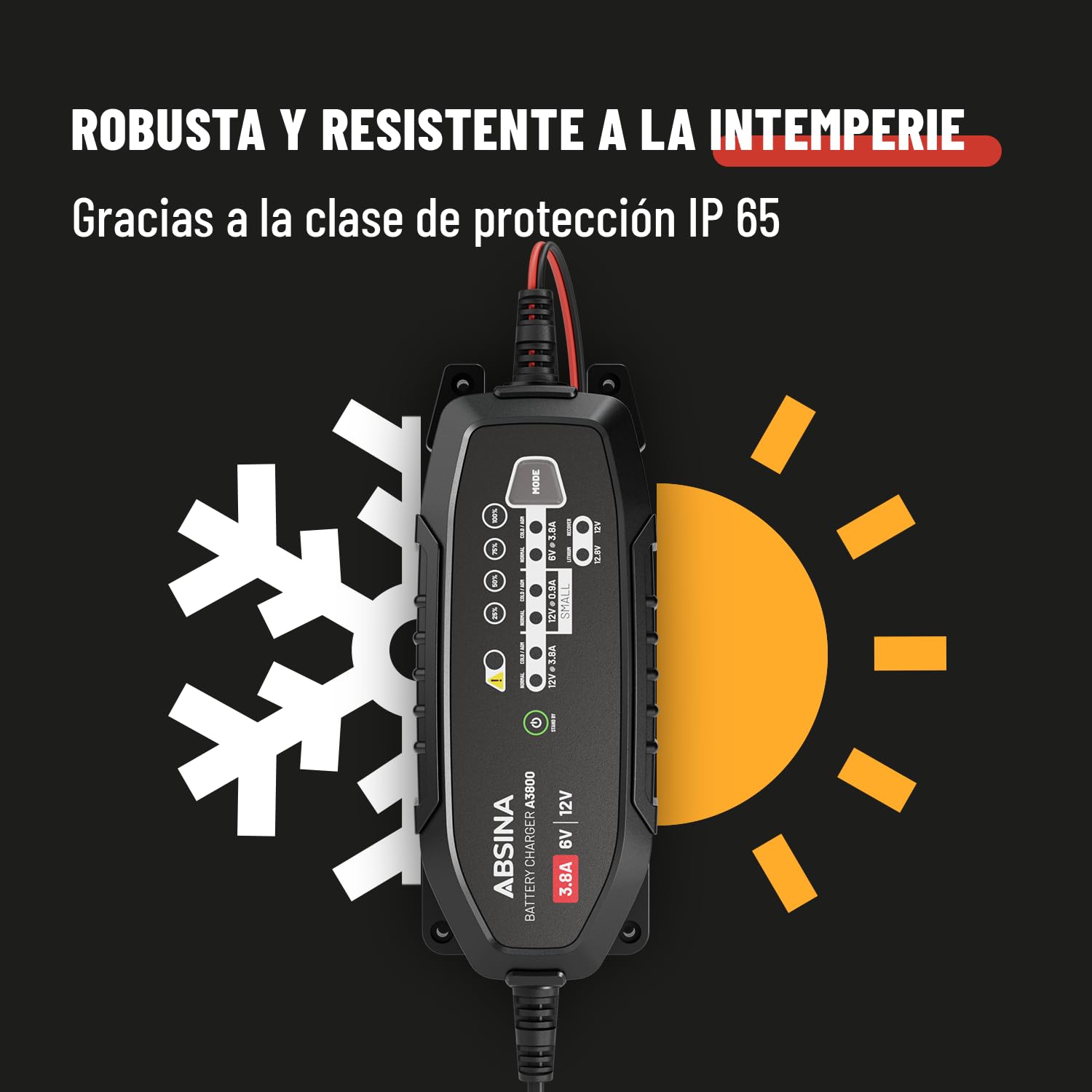 ABSINA Cargador Baterias Coche 3,8 A para Baterías de Plomo 6V & 12V hasta | 120Ah & 12,8V Litio - Cargador Bateria Moto AGM 12V para Automóviles, Motocicletas y Caravanas - Coche