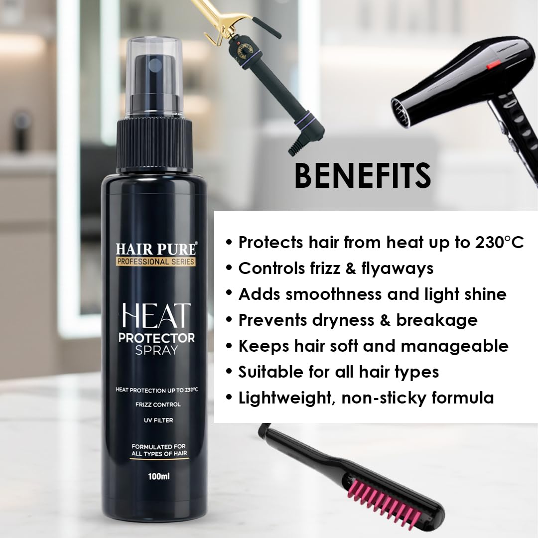 Hair Pure Heat Protector Spray | Hair Styling Spray for Women & Men | Heat Protection Spray for upto 230 °C | Less Breakage | Frizz Free & Damage Control | Heat Protection Spray (100Ml) 3
