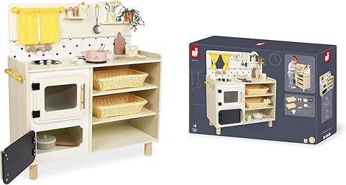 Miniatura 7 de Janod - Cocina grande de madera para niños - Equipada con 2 hornos, fregadero y 16 accesorios incluidos - Botones de sonido giratorios - Juguete de