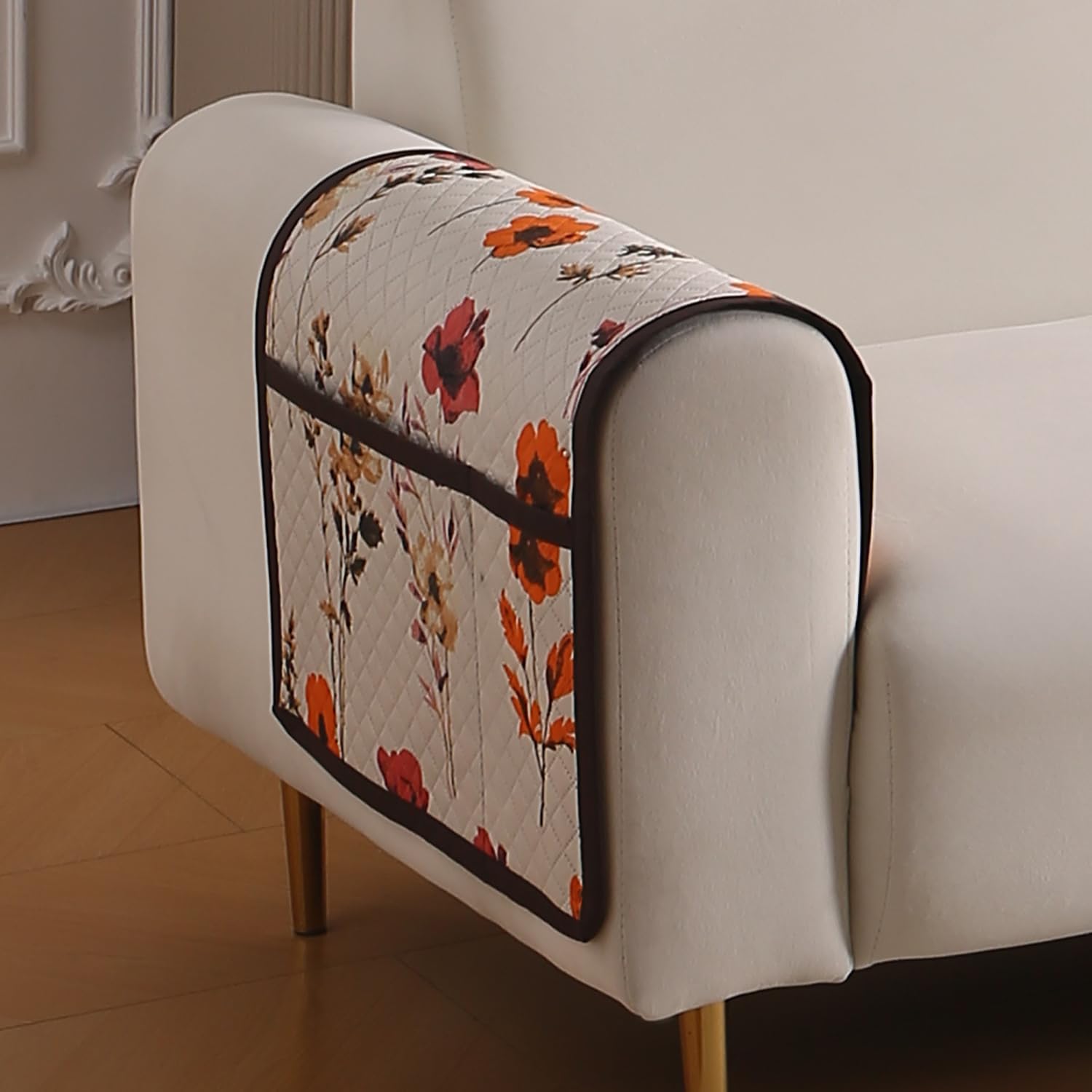 Beige Peony Sofa Cover - L Shape 5 Seater -30
