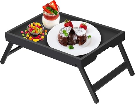 Artmeer Bed Tray Table with Folding Legs,Bamboo Breakfast in Bed for TV Table, Laptop Computer Tray,Eating,Snack TrayBlack