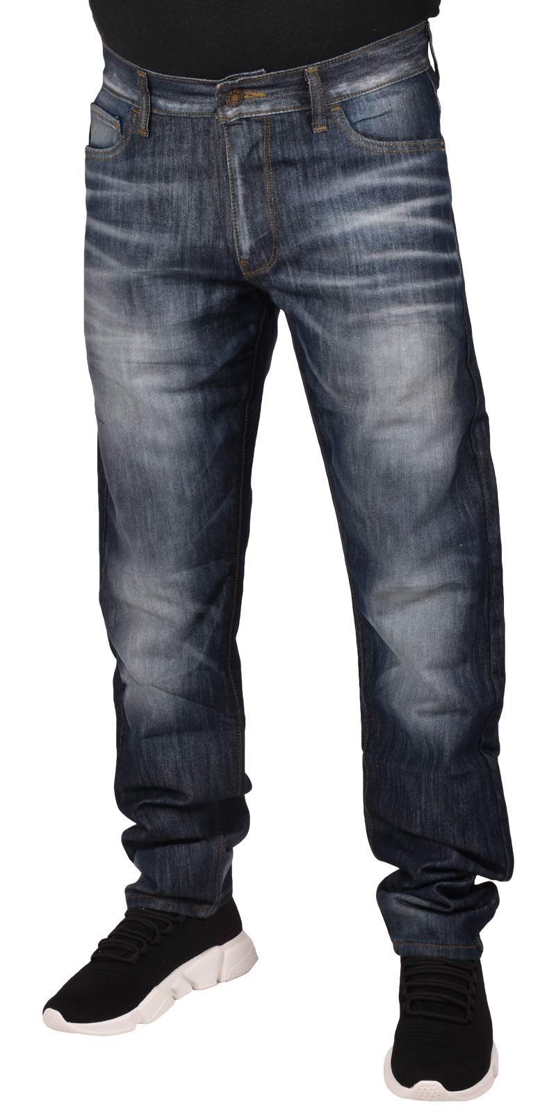 Gaffer Mens Jeans Denim Regular Fit Trouser Straight Leg Cotton Pants Dark Wash - Social 30WX34L