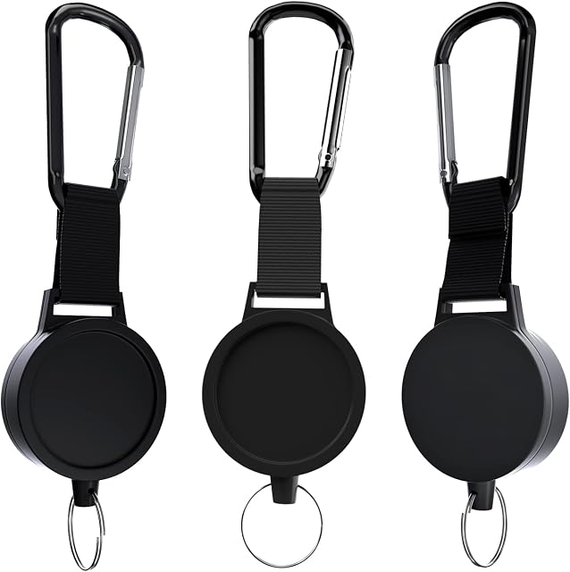 3 Pcs Retractable Key Chain, BiaoGan Heavy Duty Retractable Key Reel, Extendable Keychain with 68cm Steel Wire Rope for Id Name Card Keychain, Black
