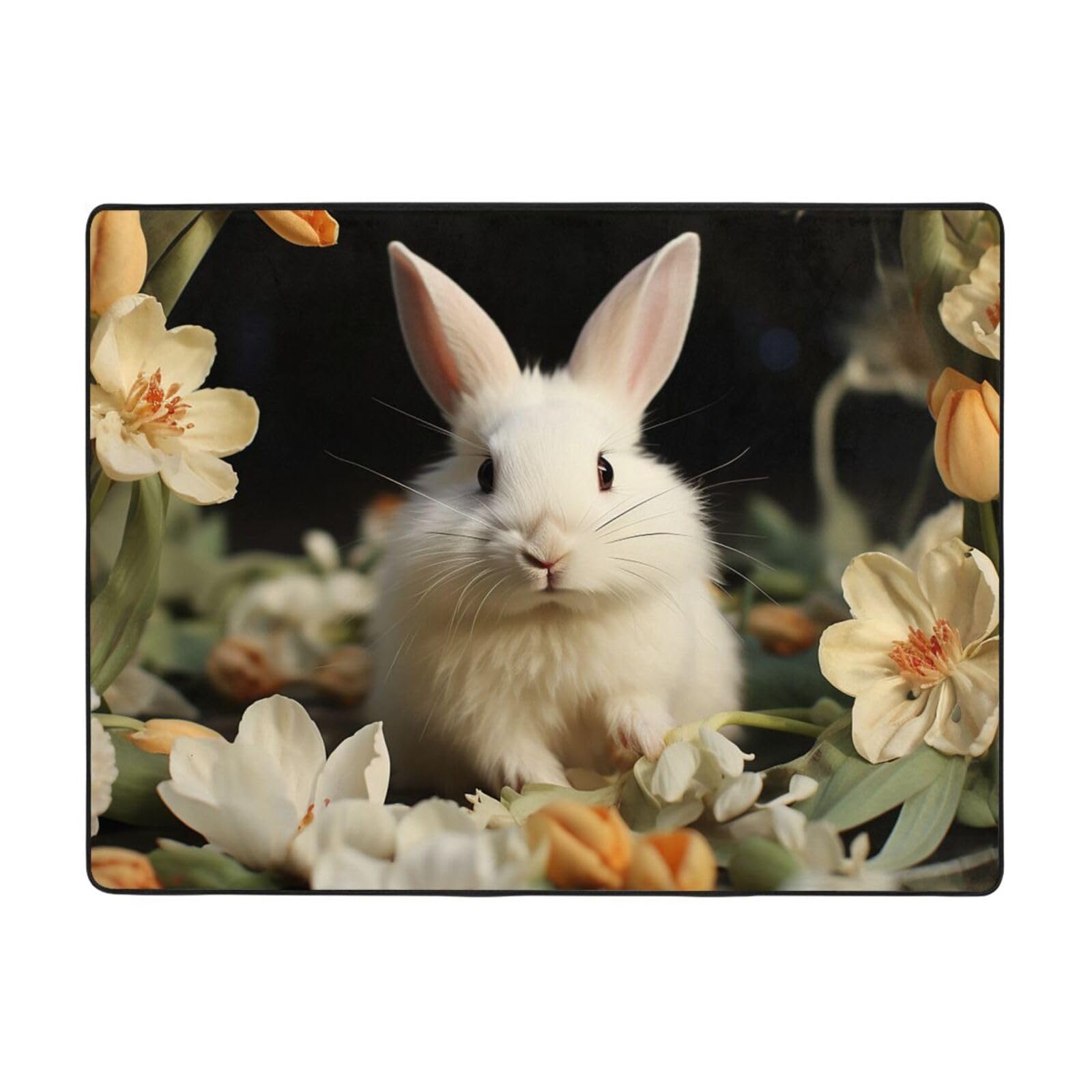 Tapis lapin et lys blancs pour créer un coin lecture cosy au salon