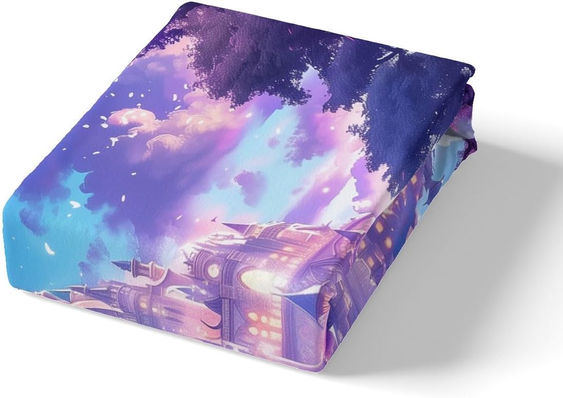 Erosebridal Sweet Princess Duvet Cover Toddler,Dreamy Fantasy Castle Comforter Cover for Kids Girls,Mysterious Fairytale Bedding Set,Pink Ombre Cloud Bed Set(No Comforter)