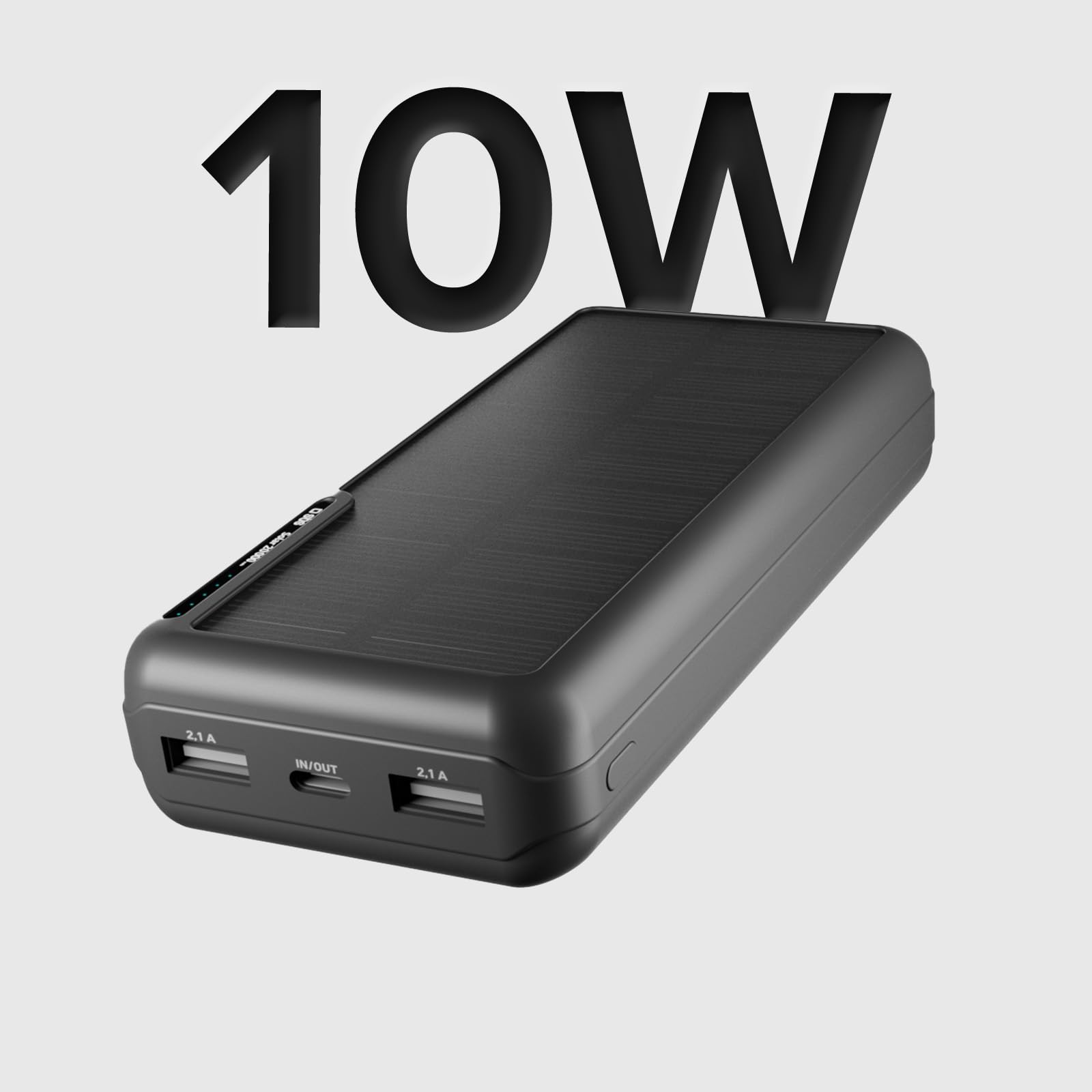 SBS Solar PowerBank, 20.000mAh, Power Bank con Pannello Solare, Ricarica Rapida, Intelligent Charge (IC), LED di Carica, USB-C, USB-A, Caricabatterie Portatile da Viaggio, Design Compatto, Nero