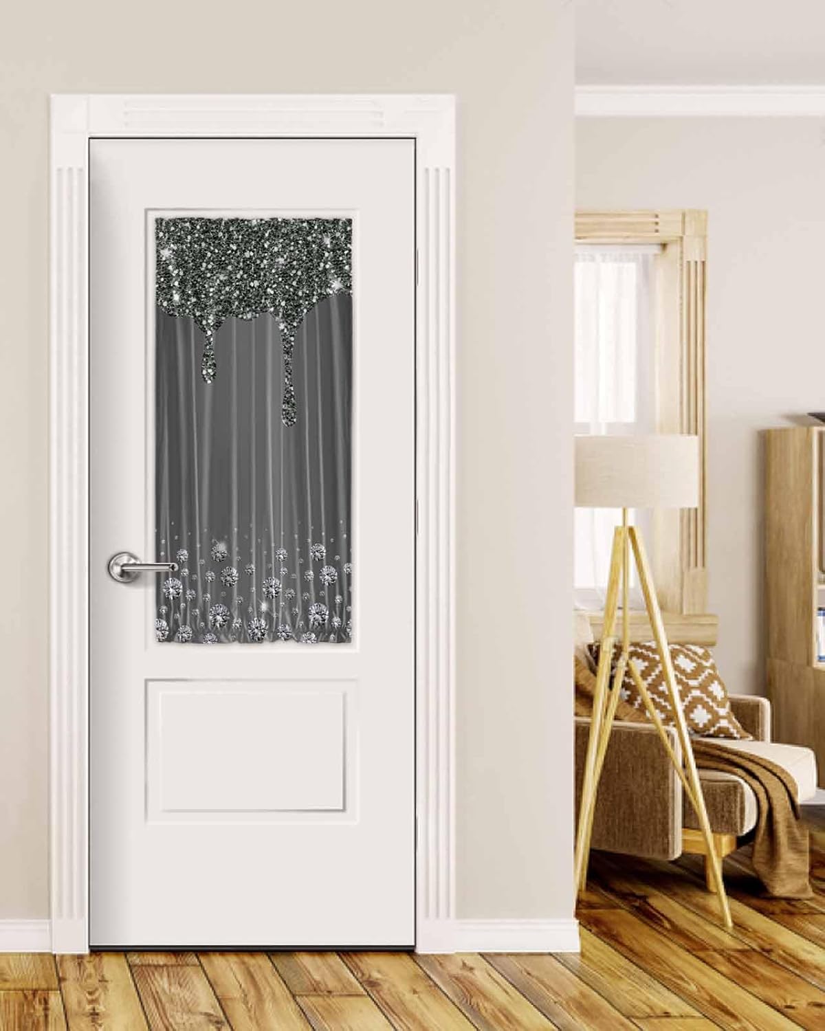 Welcome Summer Blackout Door Curtains for French, Glass,Front, Back, Patio Door, Thermal Insulated Rod Pocket Window Curtain Drapes With Tiebacks, Green Watercolor Plants Eucalyptus Leaves 54"x40"