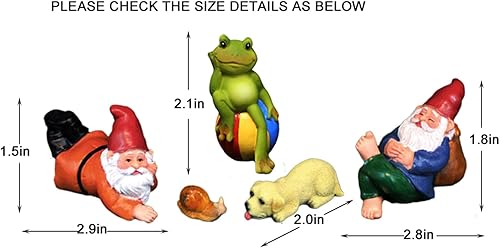 Miniatura 7 de Accesorios de jardín de hadas, kit de jardín Fariy, 5 piezas de resina divertidas, gnomos, ranas, perros, caracoles, figuritas de regalo, ideal para