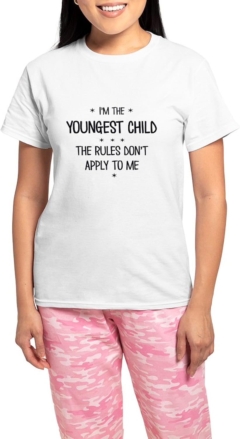 CafePress Youngest Child 3 Pajamas Women's Novelty Cotton Pajama Set, Comfortable PJ Sleepwear