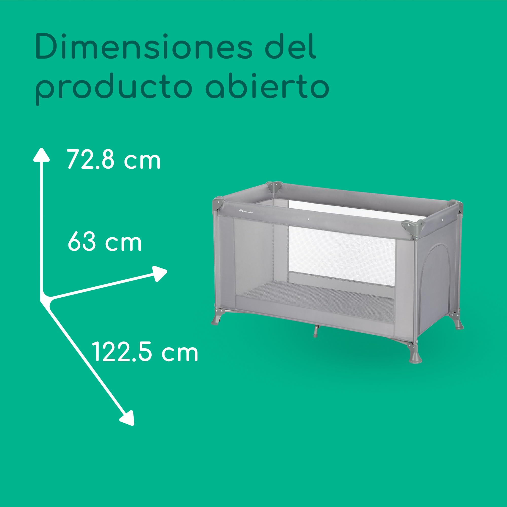 Bebeconfort Sweet Dreams, Cuna de viaje, 0-3 años (0-15 kg), Cuna de viaje ligera y lista para viajar, Colchón grande acolchado, Ventana de entrada lateral, Cierre compacto fácil, Mineral Gray