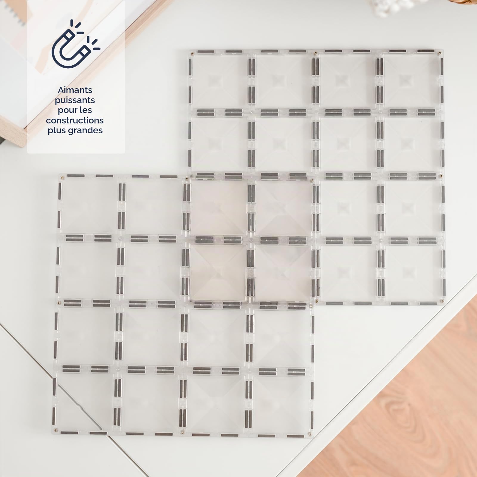 CONNETIX Tuiles magnétiques Clair Paquet de plaques de Base, 2 pièces
