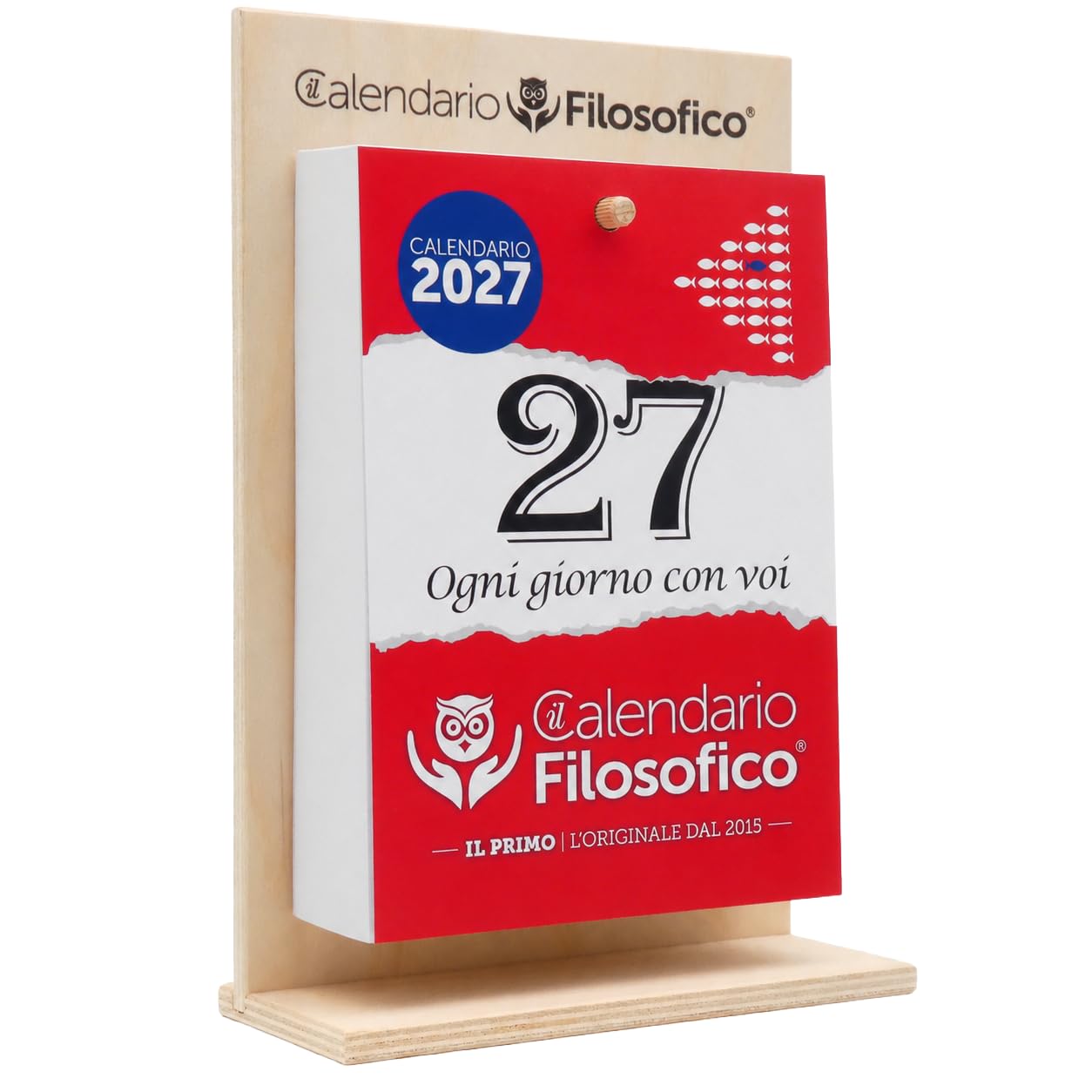 Il Calendario Filosofico 2027 mit Holzständer, Format A4, 21 x 30 cm | Der erste und originale Tischkalender mit 365 Tagen philosophischer Sätze, lesen Sie jeden Tag einen Satz