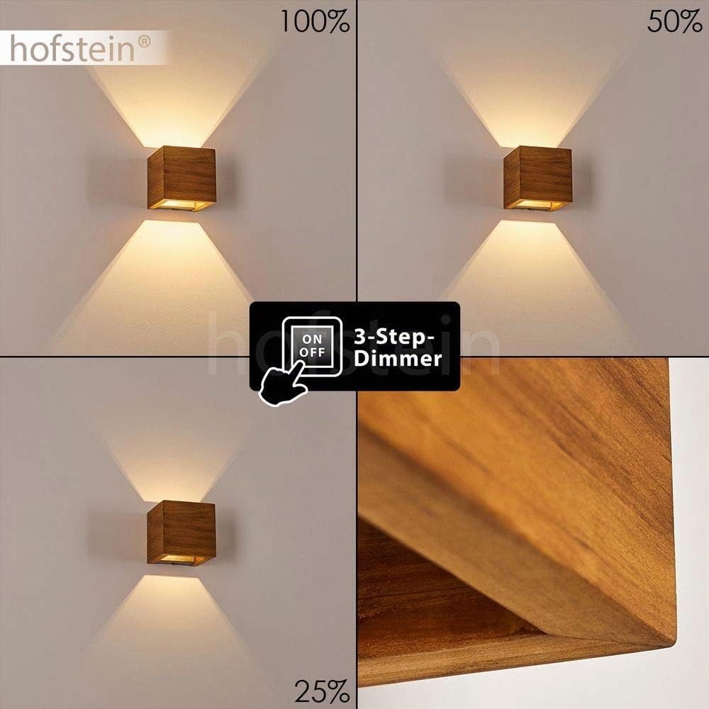 HOFSTEIN LED Wandlampe Adak, dimmbare Wandleuchte aus Holz/Metall in Braun/Grau, längliche Innenwandleuchte mit Up&Down Effekt, 4,3 Watt, 430 Lumen, 3000 Kelvin, Wohnzimmer, Schlafzimmer, Flur
