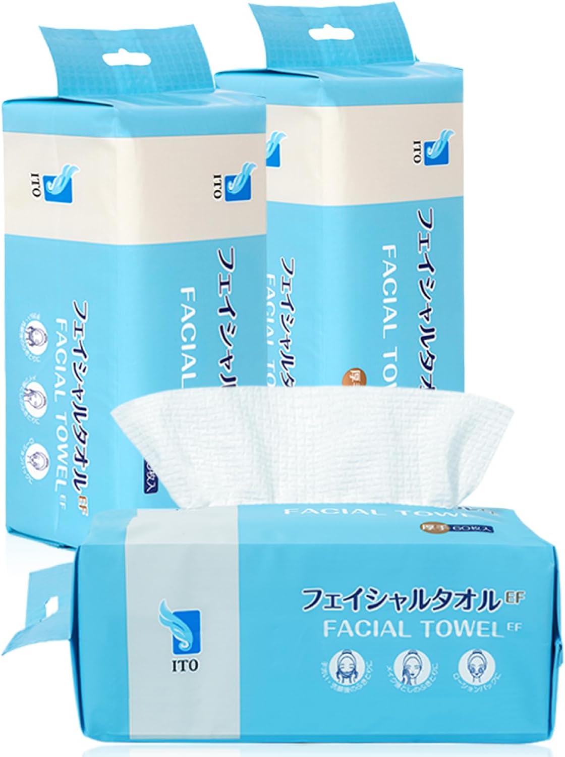ITO フェイシャルタオル EF【３個セット】極吸水・ふわふわ厚手 OEKO-TEX認証 オリジナル EF生地 クレンジングタオル 洗顔タオル フェイスケア 使い捨て コットンパフ スキンケアワイプ ふんわり 優しい吸水保湿 赤ちゃんにも優しい