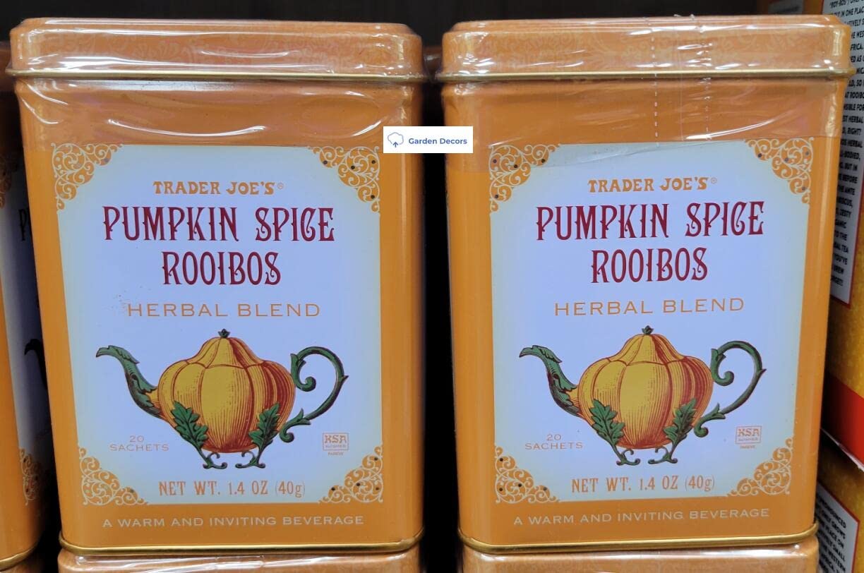 Trader Joe's Pumpkin Spice Rooibos Herbal Blend 20 Sachets 1.4oz 40g (Two Tins)