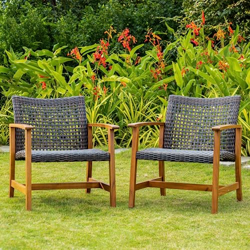 Idzo Liberte 500lbs Capacity Acacia Outdoor Club Chairs Set of 2, FSC Teak Finish Wood Patio Furniture Sets with Upgraded 2000Hours UV Resistant Wicker, 2 Pieces, Dynamic Brown Idzo Liberte 500lbs Capacity Acacia Outdoor Club Chairs Set of 2, FSC Teak Finish Wood Patio Furniture Sets with Upgraded 2000Hours UV Resistant Wicker, 2 Pieces, Dynamic Brown