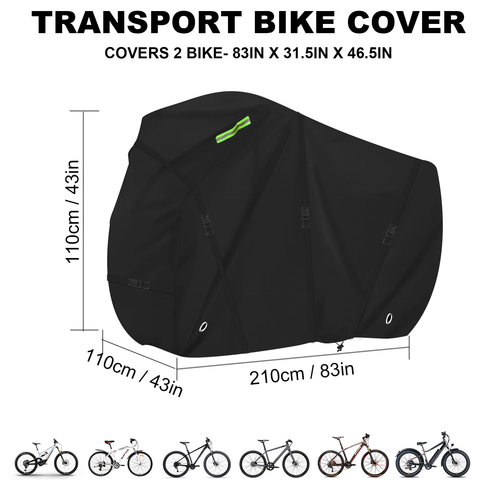 Housse pour porte 3 vélos,housses de protection porte-vélo arrière camping car, résistance à la déchirure Oxford 600D, noir (210*110*110CM)