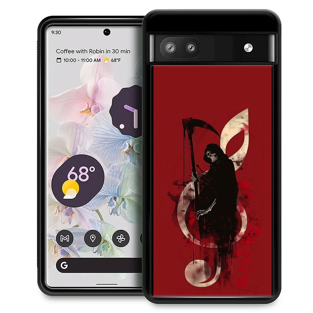 CARLOCA for Google Pixel 7A Case,Black Skull Reaper Music Red Pattern Ultra Protection Shockproof Soft Silicone TPU Non Slip Back for Google Pixel 7A