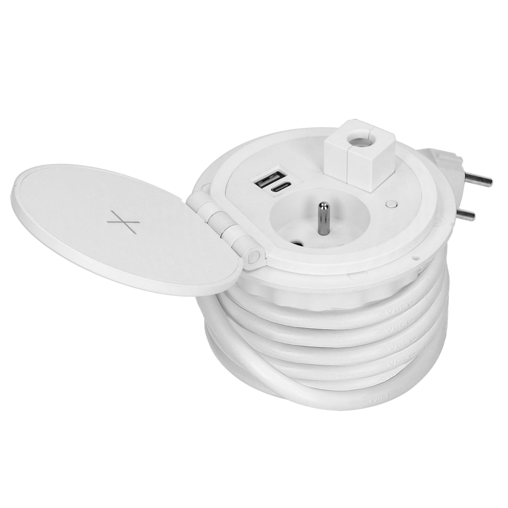 Möbelsteckdose Ø8cm mit induktivem Ladegerät, USB-Ladegerät (französische Produktversion)
