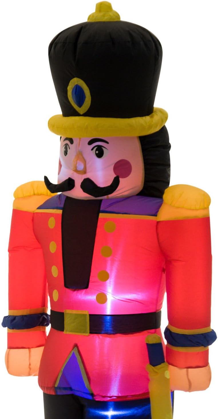 HOMCOM 6’ Christmas Inflatable Nutcracker Toy Soldier, Outdoor Blow-Up Yard Decoration with LED Lights Display