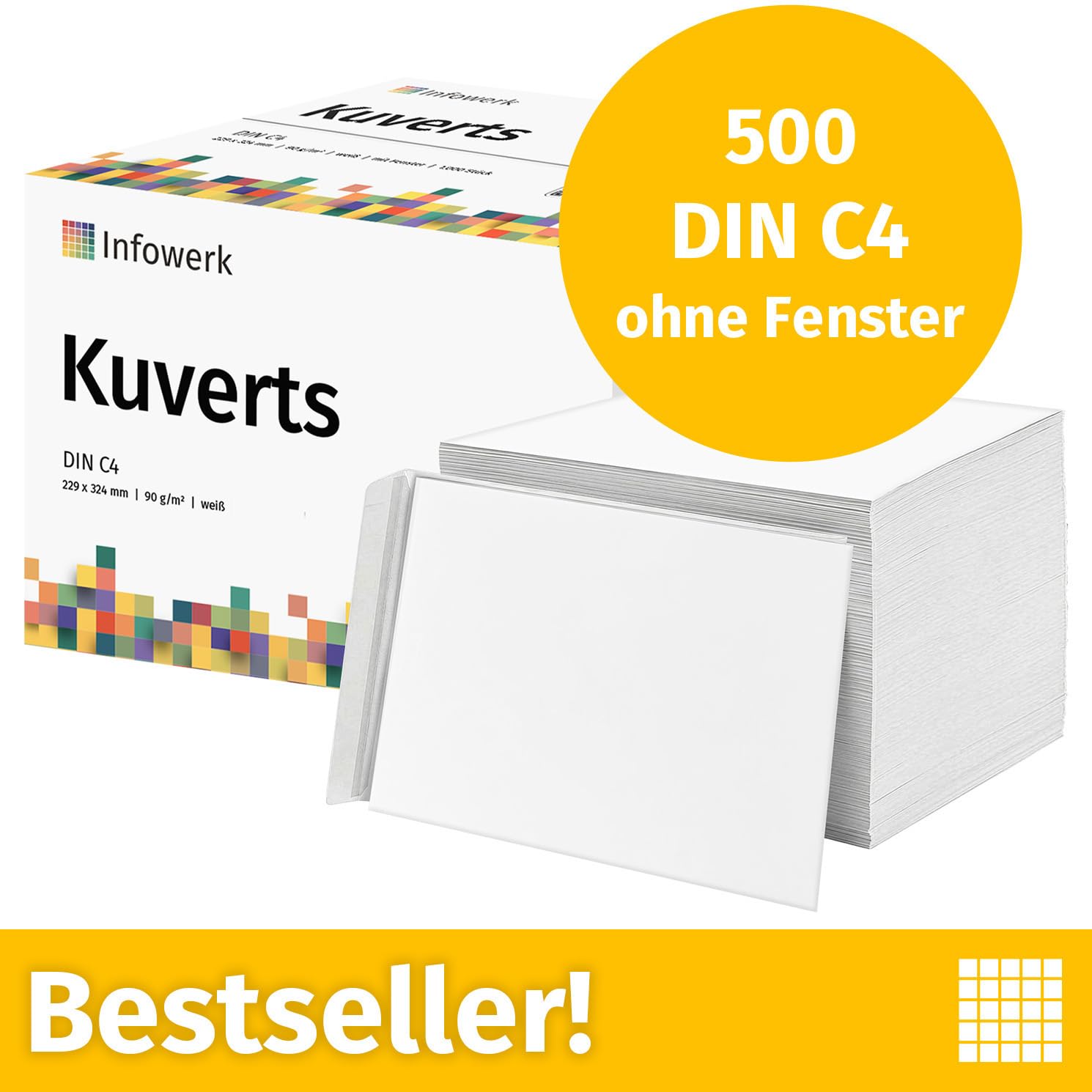 NOUVEAU : Infowerk Enveloppes sans fenêtre, DIN C4, non imprimées, 500 pièces