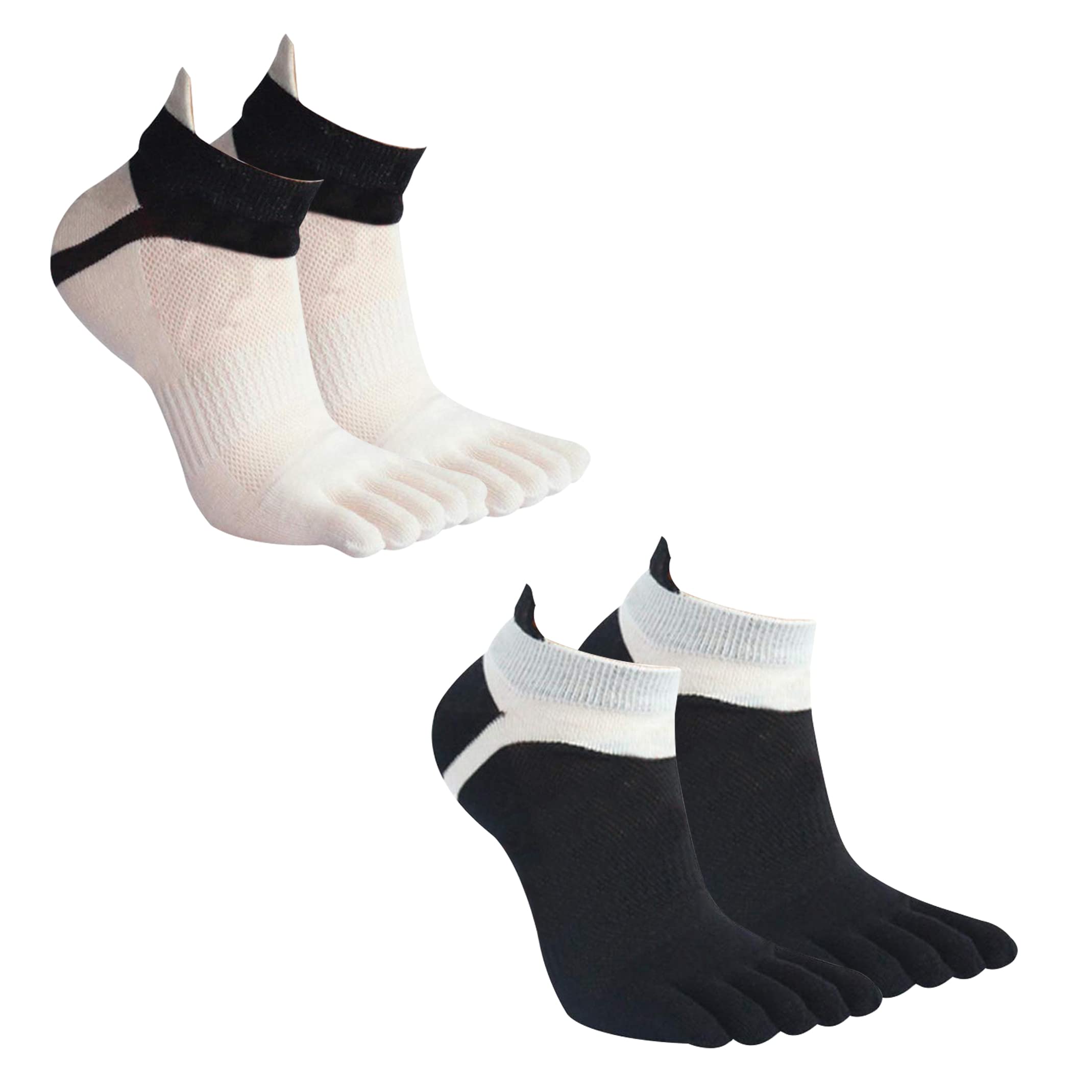 Brain Freezer Pack Of 2 Men's 5 Toe Socks Sports Five Finger Socks Breathable White White Black
