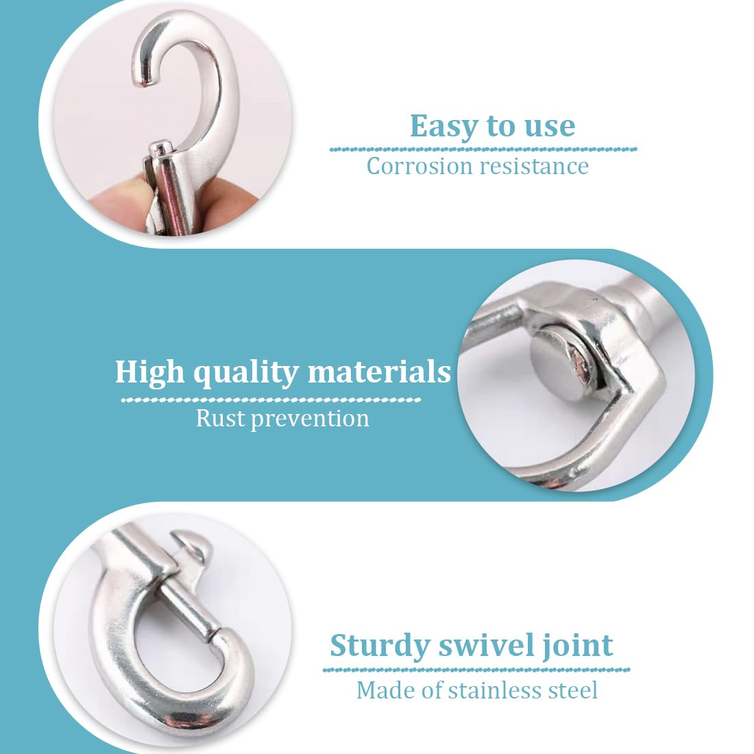 4 Moschettoni Girevoli In Acciaio 64mm - Per Guinzagli Cani, Paracord, Attività Outdoor - Argento - Foto 8