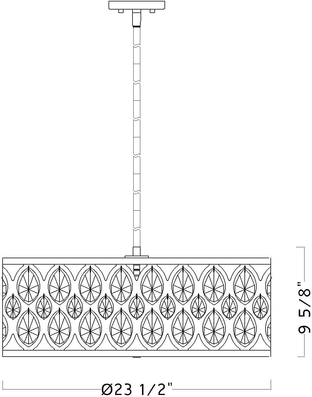 Line drawing of Z-Lite Chandelier dimensions and mounting components