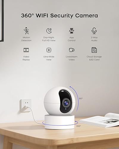 Miniatura 2 de PGST Cámara de seguridad para el hogar en interiores, cámara de seguridad WiFi para el hogar 1080P audio bidireccional, visión nocturna, sensor de