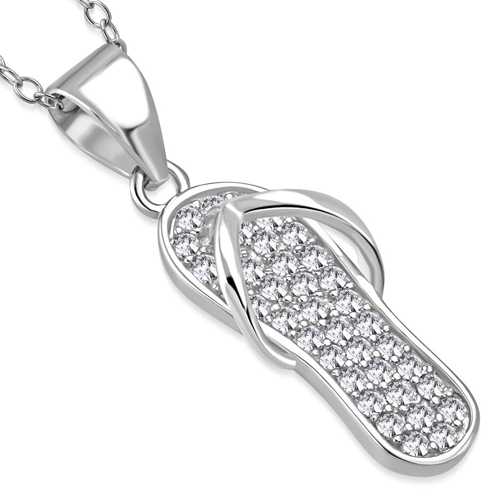 My Daily Styles925 Sterling Silver CZ Womens Girls Flip-Flop Slipper Pendant Necklace
