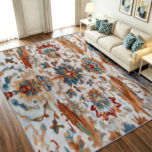 Tapis de salon oriental blanc 60x110 cm lavable et antidérapant - 2