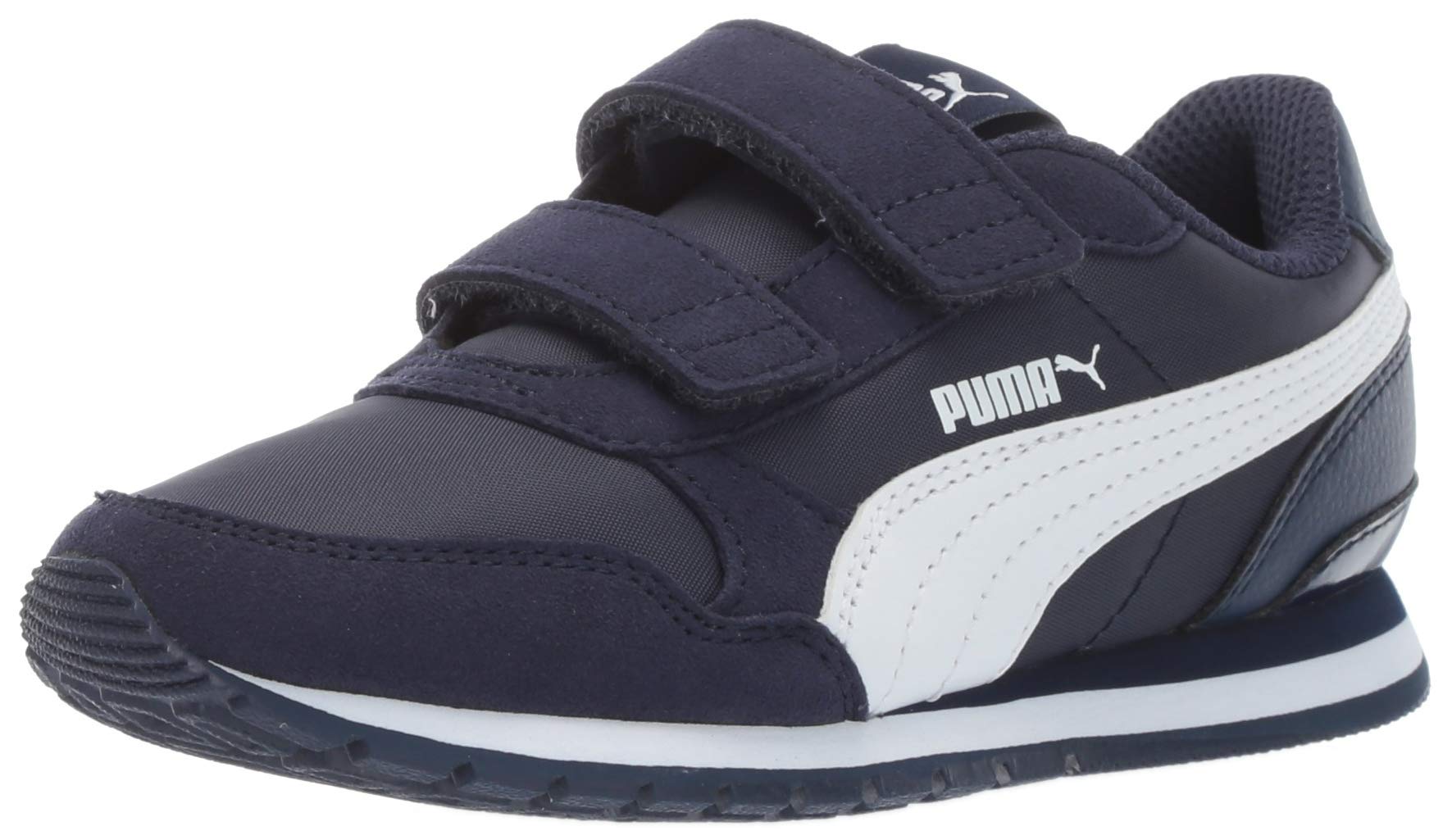 PUMA Unisex-Baby Carson 2 Metallic Mesh Hook and Loop Sneaker Black-Gold, 4 Toddler
