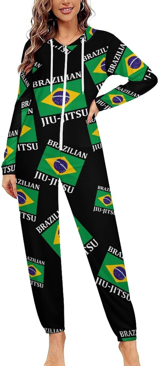 Brazilian Jiu Jitsu Adult Pajamas Onesie with Hood Pocket Jumpsuits One Piece Sleepwear
