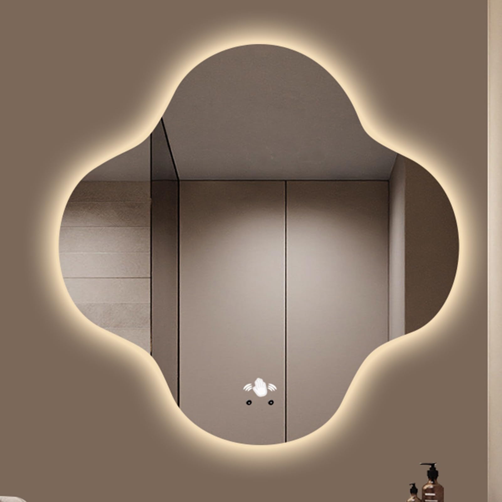 Miroir décoratif trèfle à quatre feuilles avec éclairage tactile