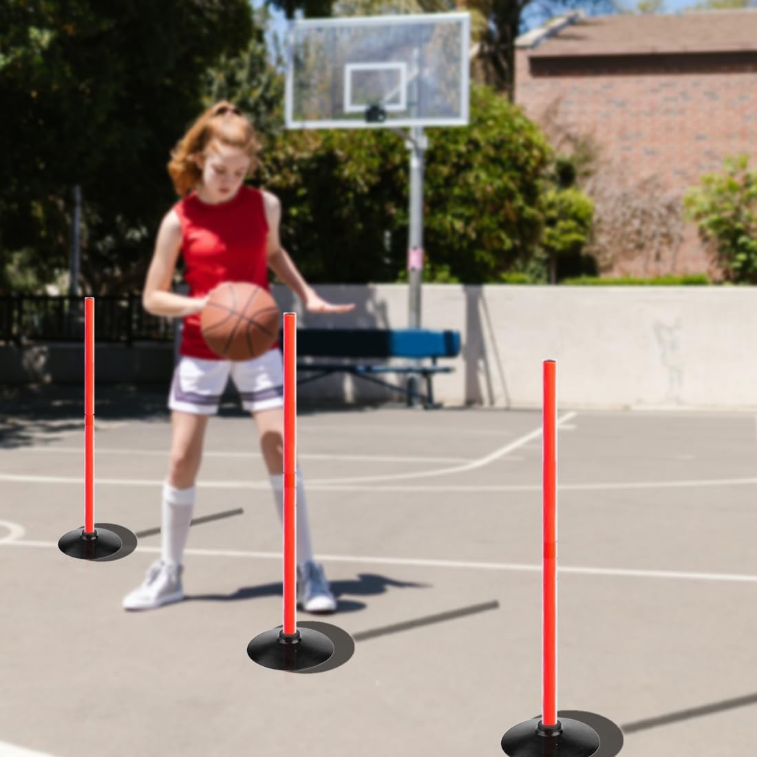 TNZMART 3.3FT Training Agility Poles Detachable Soccer Training Sticks Multi-Purpose Slalom Boundary Poles with Rubber Bases