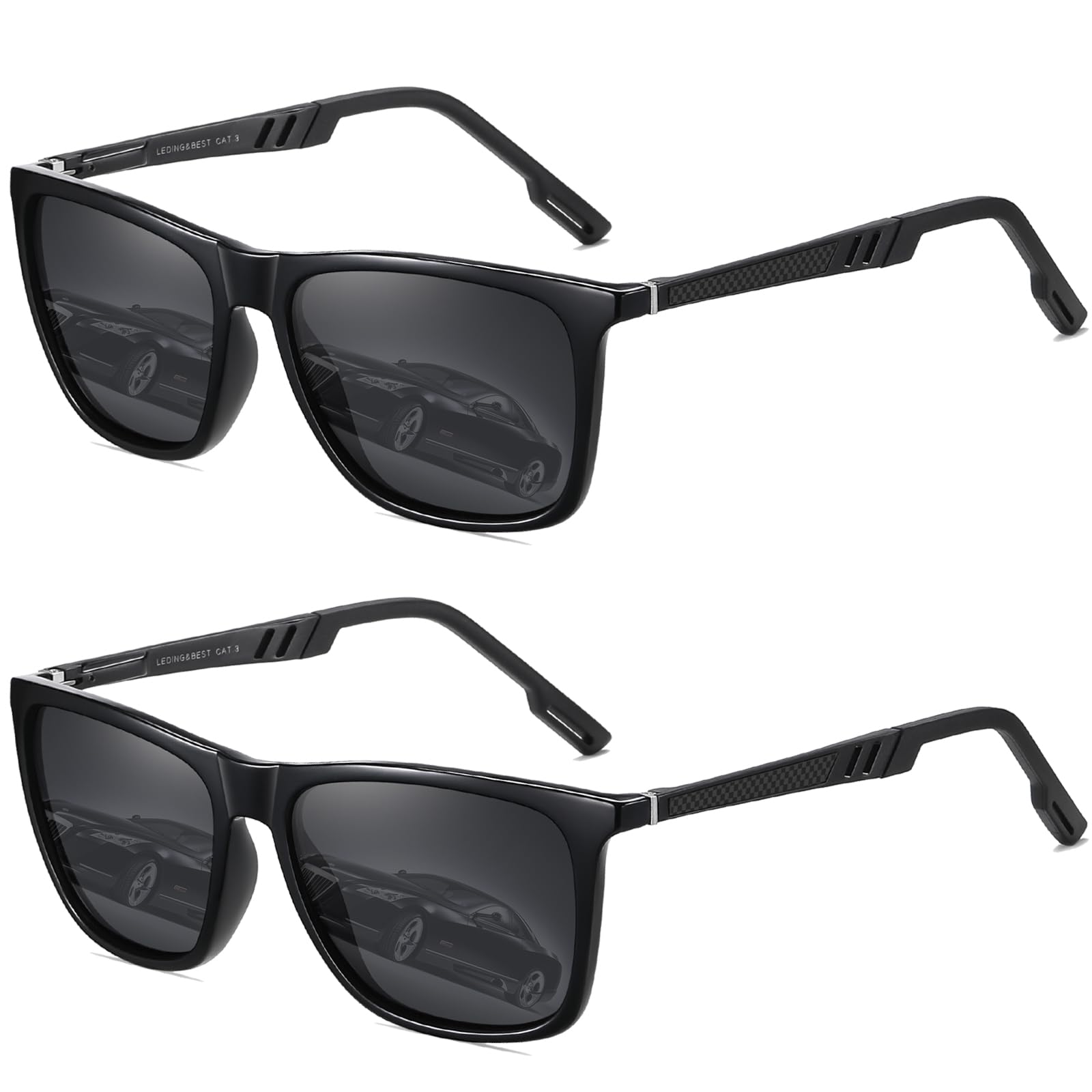 LEDING&BEST Polarizadas Gafas de sol Hombre Mujer Cuadrado Super Ligero Marco con bisagra de resorte Protección UV400 para Conducir Pesca Gafas de sol
