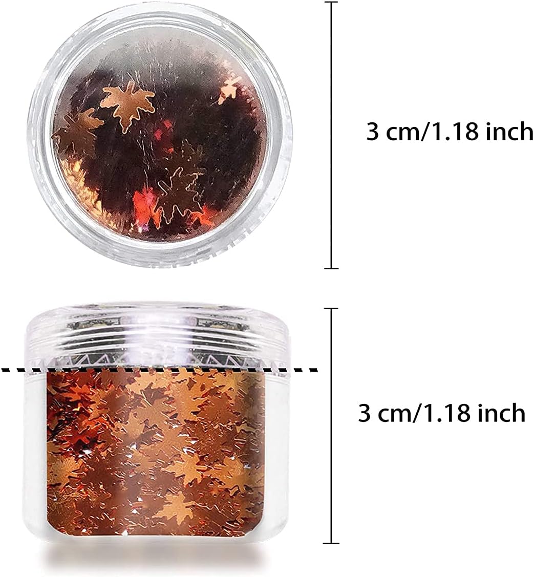 Holographic Glitters Fall Maple Leaf Shaped Nail Art Sequins Flakes 2 Pot, 3D Meteillc Red Yellow Orange Mixed DIY Design Confetti for Decoration