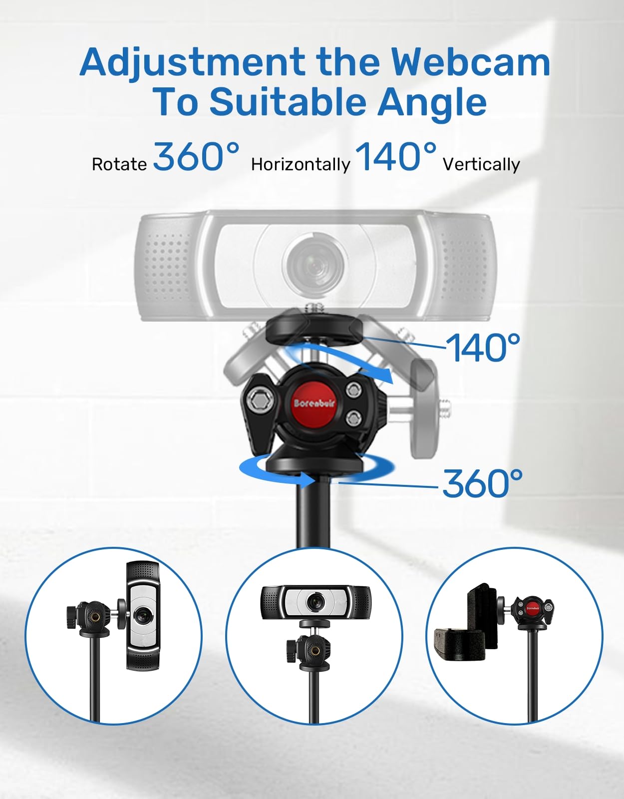 Supporto webcam per scrivania, regolabile in altezza, supporto treppiede per webcam da scrivania per Logitech Brio 4K C922 C930e C920S C920 C960 C920x e altri dispositivi con filettatura da 1/4