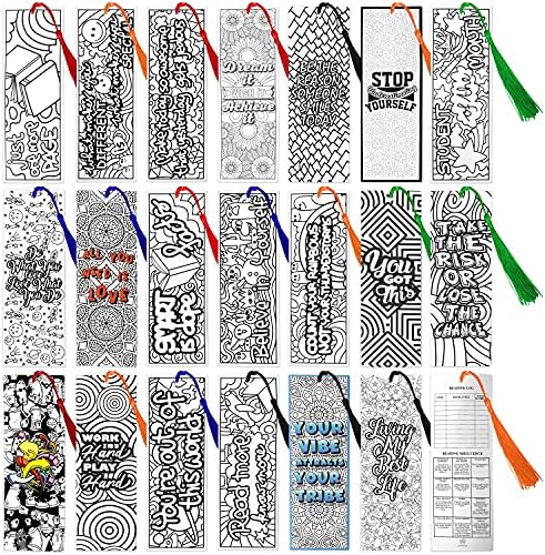 100 Piece DIY Inspirational Bookmarks for Kids, Adults, Teachers, Students Bulk, Bookmarks with Tassel