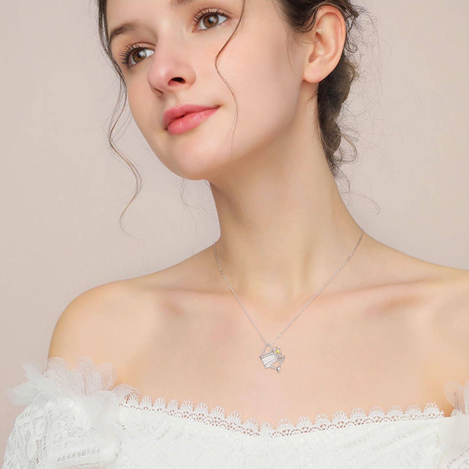 TANGPOET Daisy, collana da donna in argento sterling 925, annaffiatoio ciondolo, regalo di compleanno per il vostro fiorista, Argento sterling