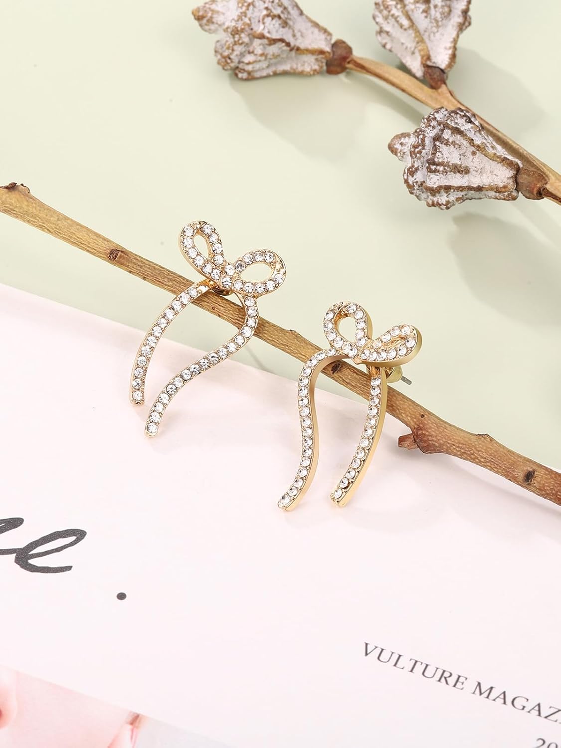 PiercingJ Gold Bow Earrings for Women, 14K Gold Plated Bow Stud Rhinestone Hanging Dangle Drop Trendy Cute Statement Earring Jewelry Gifts for Christmas Prom - Image 6