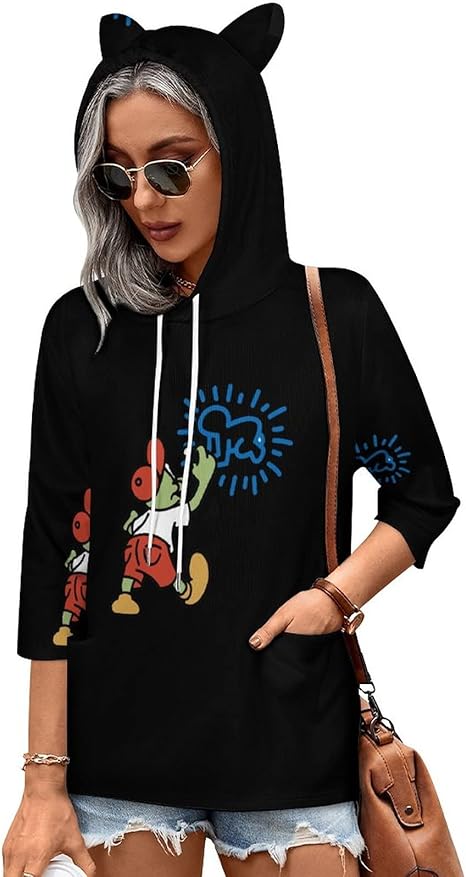 Amazon Co Jp パーカー レディース アニメ かわいい キャラクター キースヘリング パーカープルオーバー トレーナー 体型カバー 長袖 七分袖 上着 カジュアル スウェット トップス プリント デザイン 萌え 着痩せ 秋冬服 通勤 通学 ゆったり 通気 薄手 快適 柔らかい