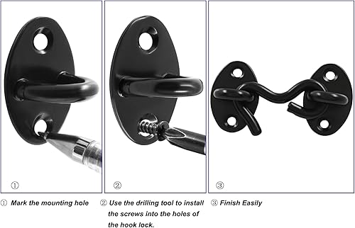 Miniatura 8 de 2 ganchos de privacidad blancos de 4 pulgadas y pestillo de ojal, cerradura de gancho de acero inoxidable para puerta de granero con tornillos de