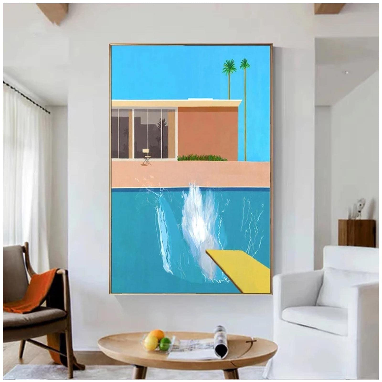 GLWDME Poster da parete, Quadri moderni soggiorno, David Hockney Un tuffo più grande Stampe su tela, Quadri per camera da letto(Senza cornice)