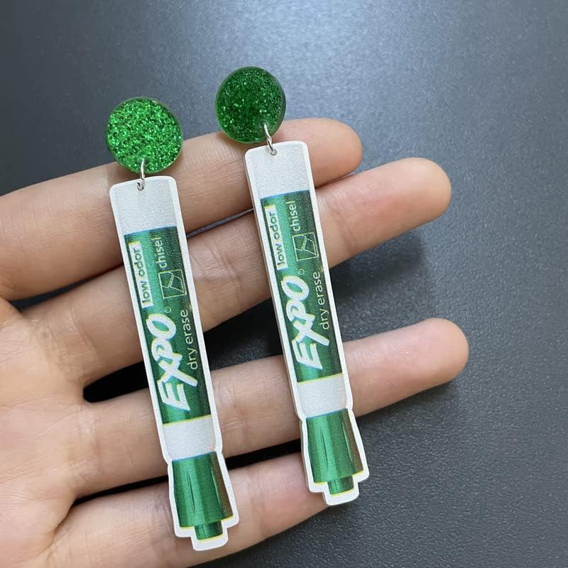 Pencil Acrylic Earrings Marker Pen Teacher Stud Earrings for Women Handmade Colorful Drop Dangle Earrings for Teachers Appreciation Day Back to College Creative Jewelry Gifts - Image 2