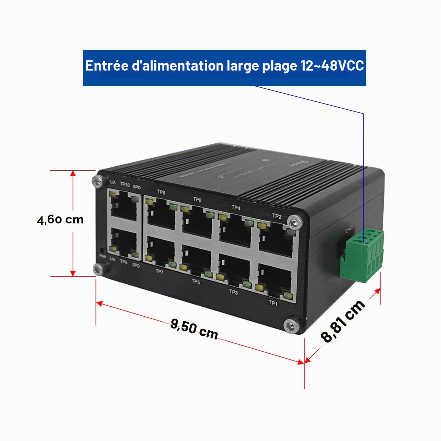 Commutateur Gigabit Ethernet industriel durci 10 ports 10/100/1000T RJ45 avec fonction auto-MDI/MDI-X Mini commutateur compact